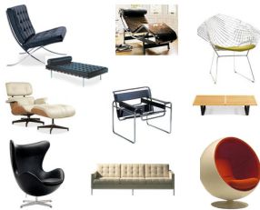 Différentes chaises et fauteuil design